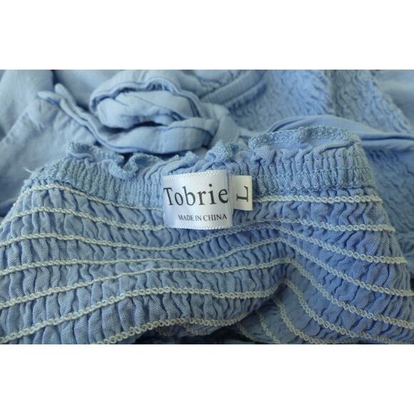 Tobrief Chambray Blue Smocked Midi Dress LARGE Tiered Cottagecore Country - Picture 7 of 7